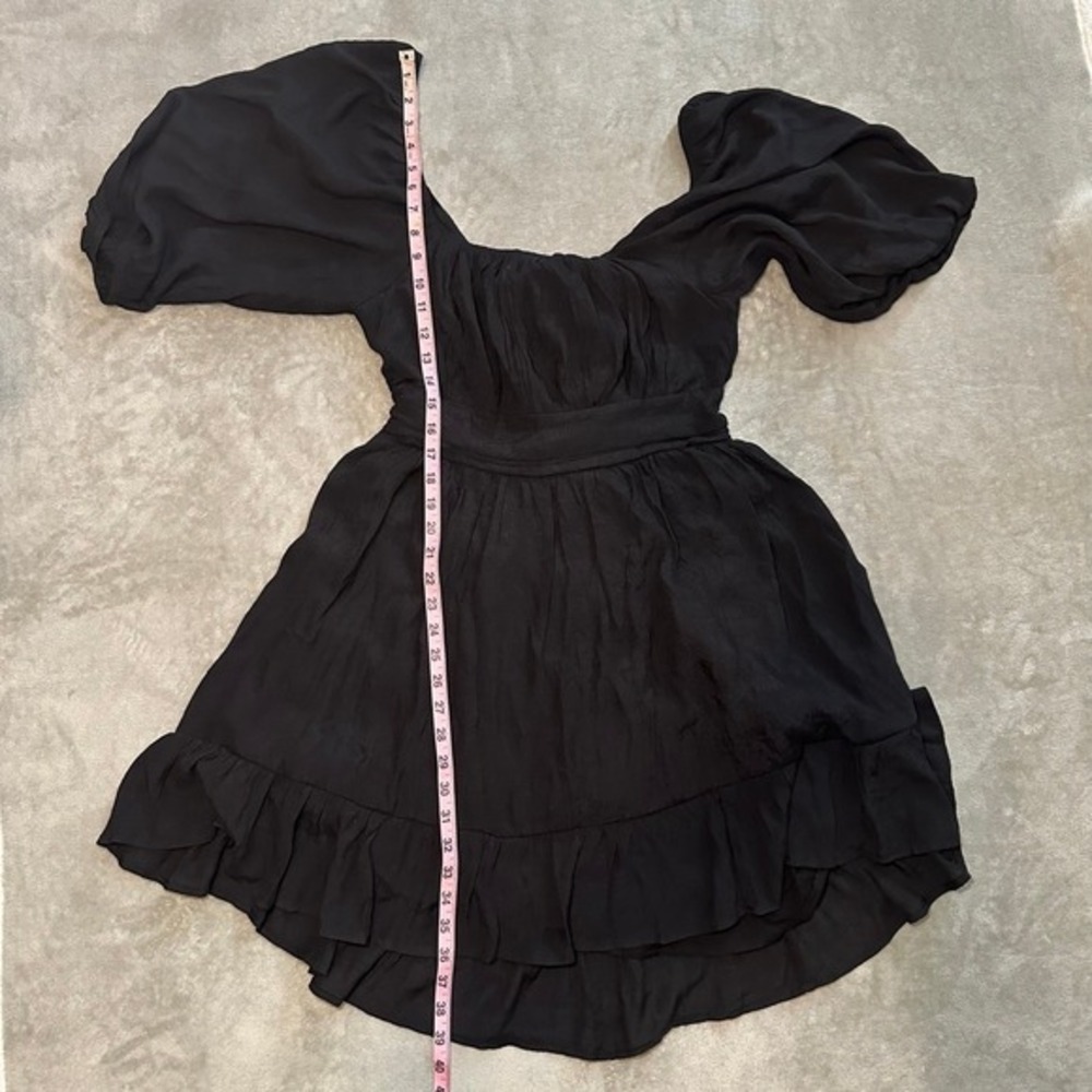 Cottagecore Dress Size L Black Puff Sleeve Whimsigoth Peasant Prairie Tie Back - Picture 6 of 10